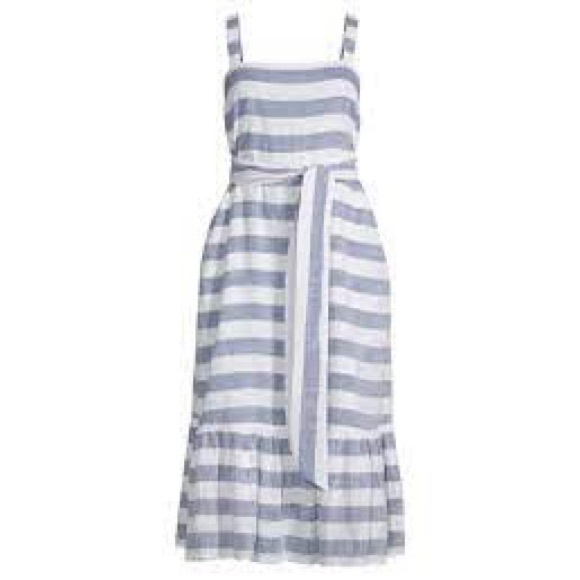 Chelsea & Theodore Belted Blue & White Sundress Flounce Ruffle Hem SZ M NEW - Picture 1 of 13